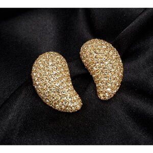 Vintage 2000s CINER Signed Gold-Tone Crystal Pave Clip-On Earrings Teardrop